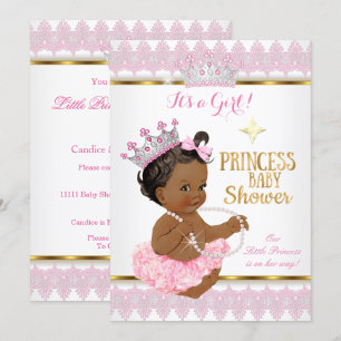 Ethnic Princess Girl Baby shower Pink Gold Tutu Kaart