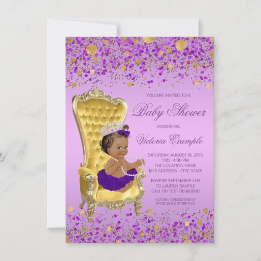 Ethnic Princess Lavender Gold Baby shower Kaart (Voorkant)