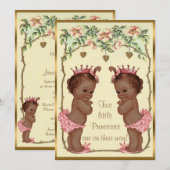 Ethnic Princess Twins Rozen & Hearts Baby shower Kaart (Voorkant / Achterkant)