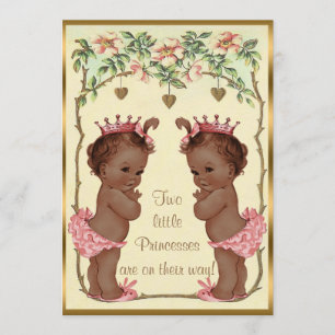 Ethnic Princess Twins Rozen & Hearts Baby shower Kaart