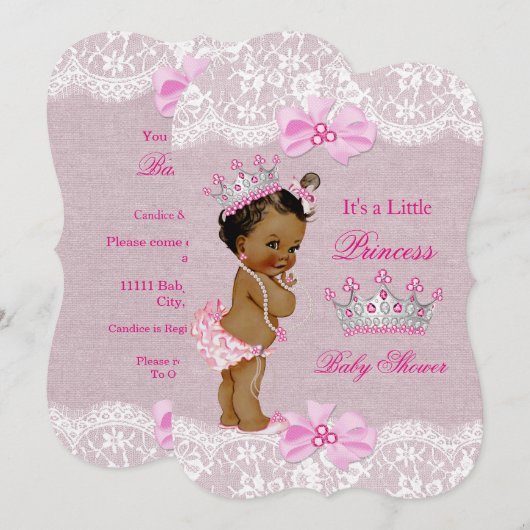 Ethnic Prinses Baby shower Girl Pink Burlap Lace Kaart (Voorkant / Achterkant)