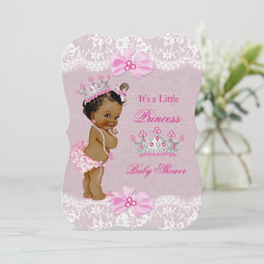 Ethnic Prinses Baby shower Girl Pink Burlap Lace Kaart (Staand voorkant)