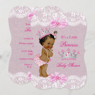 Ethnic Prinses Baby shower Girl Pink Burlap Lace Kaart