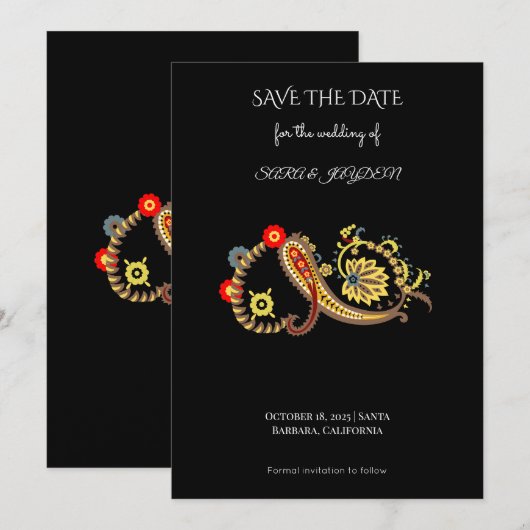 Ethnic Retro Floral – Paisley Mandala Poster Art Save The Date (Voorkant / Achterkant)