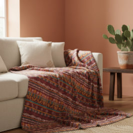  Ethnic Striped Throw Blanket in Burgundy 