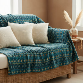 Ethnic Striped Throw Blanket in Ocean Blue