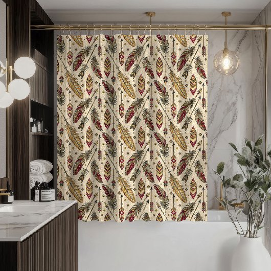 Ethnic Tribal Curtain Arrows and Feathers Design Douchegordijn