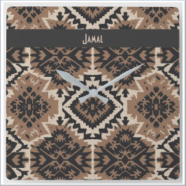 Ethnic Tribal Mudcloth Black & Tan Vierkante Klok