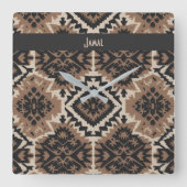 Ethnic Tribal Mudcloth Black & Tan Vierkante Klok (Voorkant)