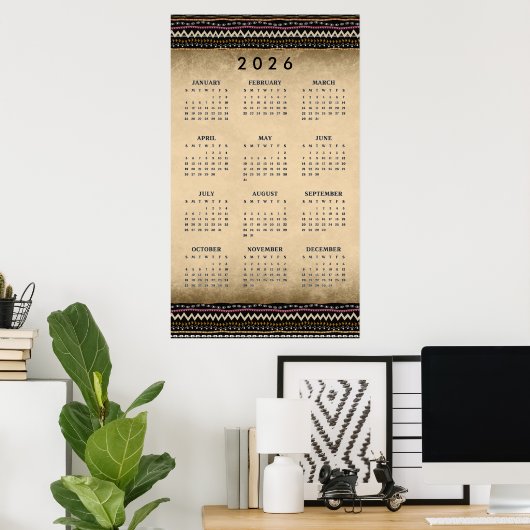 Ethnic Tribal Stripes 2026 Wall Calendar Poster (Thuiskantoor)