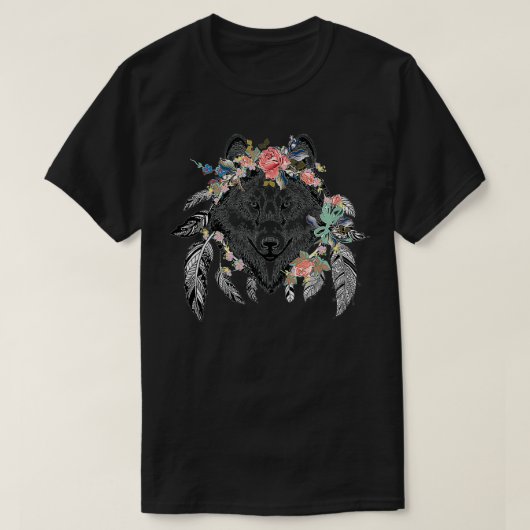 Ethnic Tribal Wolf Head Boho Feather Native Americ T-shirt (Design voorkant)