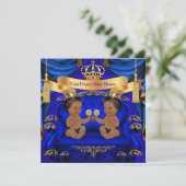 Ethnic Twin Baby shower Boy Prince Blue Gold Kaart (Staand voorkant)