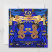 Ethnic Twin Baby shower Boy Prince Blue Gold Kaart (Voorkant)