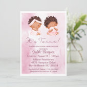 Ethnic Twin Girls Pink Baby shower Uitnodiging (Staand voorkant)