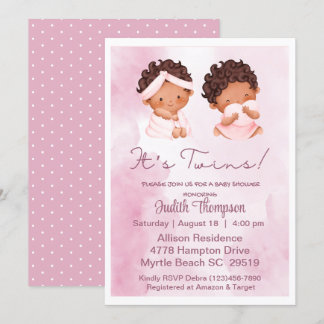 Ethnic Twin Girls Pink Baby shower Uitnodiging