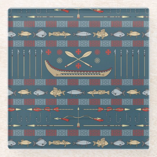 Ethnic Vist Patroon Glazen Onderzetter (Voorkant)