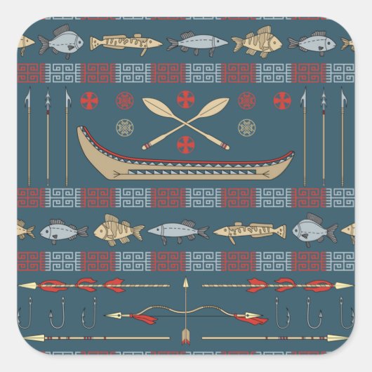 Ethnic Vist Patroon Vierkante Sticker (Voorkant)