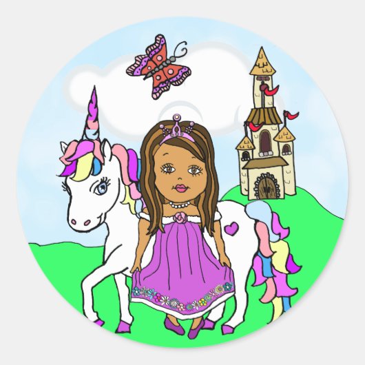 ethnisch prinses en onicorn Castle Ronde Sticker (Voorkant)