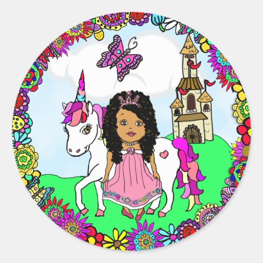  ethnisch prinses en onicorn Castle Ronde Sticker (Voorkant)