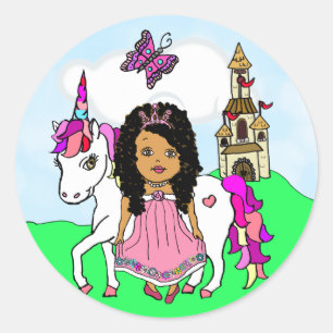  ethnisch prinses en onicorn Castle Ronde Sticker