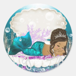 Ethnische Meermin Meisje Baby Shower Stickers