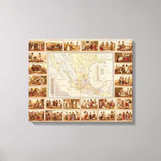Ethnografische kaart van Mexico Canvas Afdruk (Voorkant)