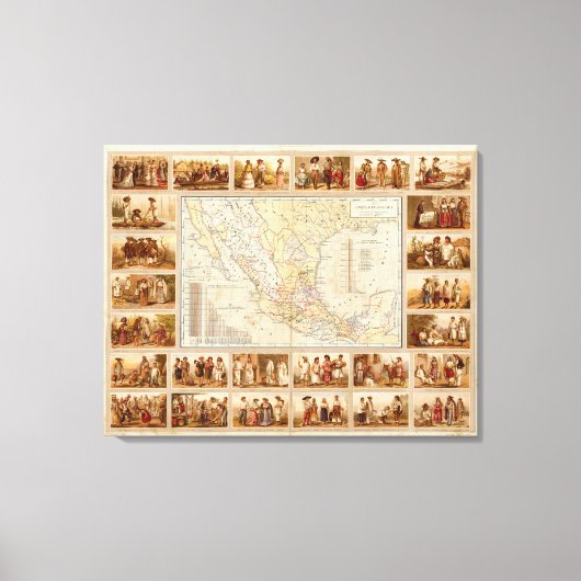 Ethnografische kaart van Mexico Canvas Afdruk (Voorkant)