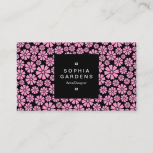 Etiket 01a - 8 Petals - Roze op zwart Visitekaartje