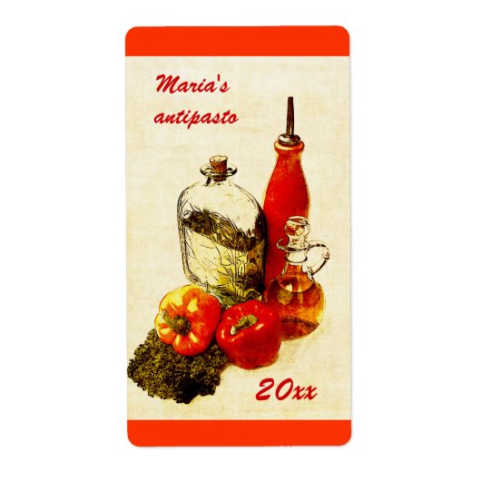 Etiket antipasto of geroosterde paprika's (Voorkant)