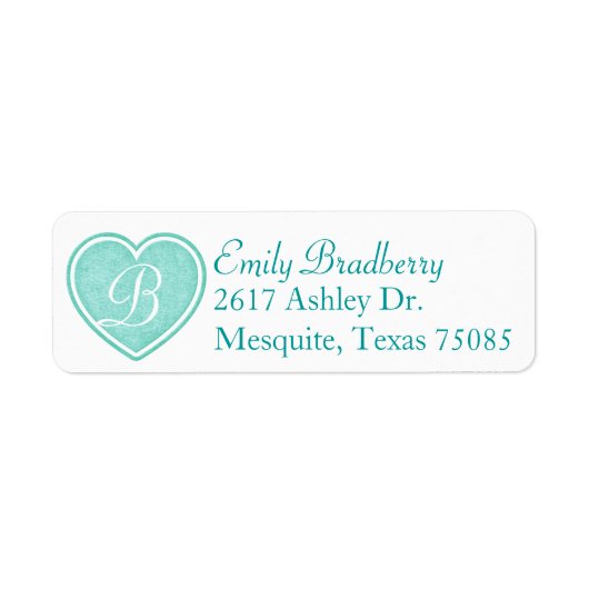 Etiket Aqua Blue Monogram Aangepast retouradres (Voorkant)