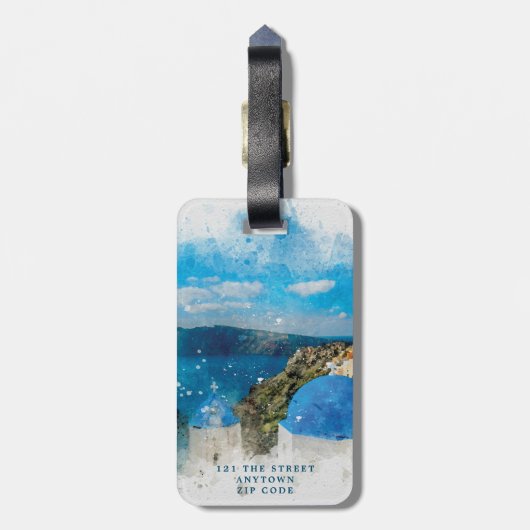 Etiket bagagelabel voor vakantiebruiloft in Grieke (Achterkant verticaal)