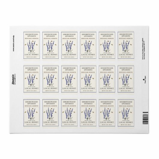 Etiket bijen en lavender Mini Honey Label (Full Sheet)