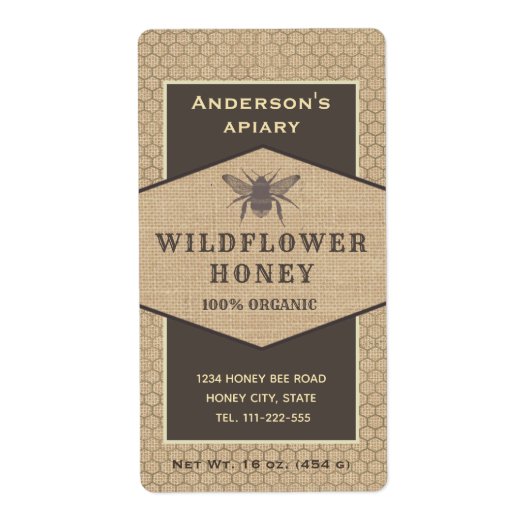 Etiket  bijenhonig honingbijen (Voorkant)