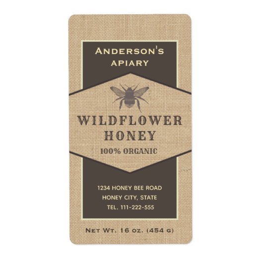 Etiket  bijenhonig honingbijen (Voorkant)