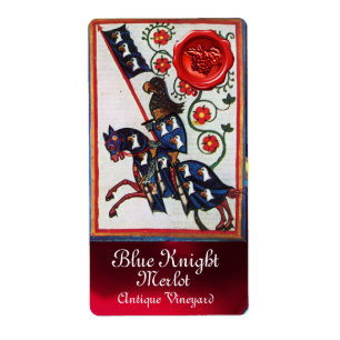 ETIKET BLAUW KNIGHT HORSEBACK WINE, RODE WAX SEKEL