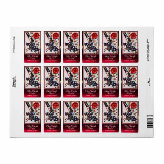 ETIKET BLAUW KNIGHT HORSEBACK WINE, RODE WAX SEKEL (Full Sheet)