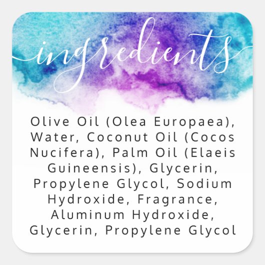 Etiket blauw paars waterverf verfingrediënt (Voorkant)