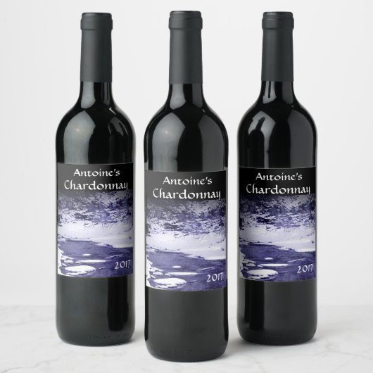 Etiket blauwe en witte koude riekwijn (Flessen)