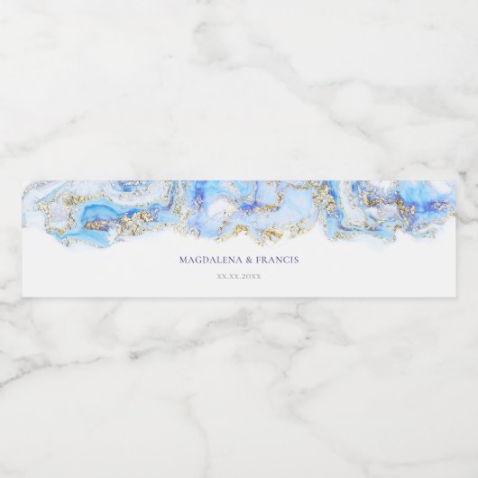 etiket blauwe marmer waterfles (Enkel label)