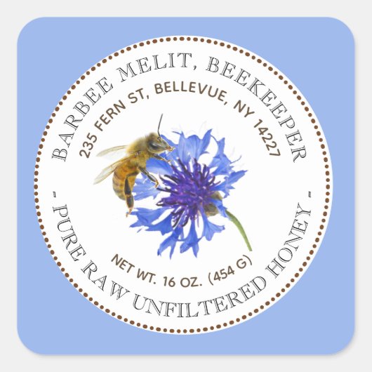 Etiket Blauwe Vloerhoningbont Sticker bijenteelt (Voorkant)