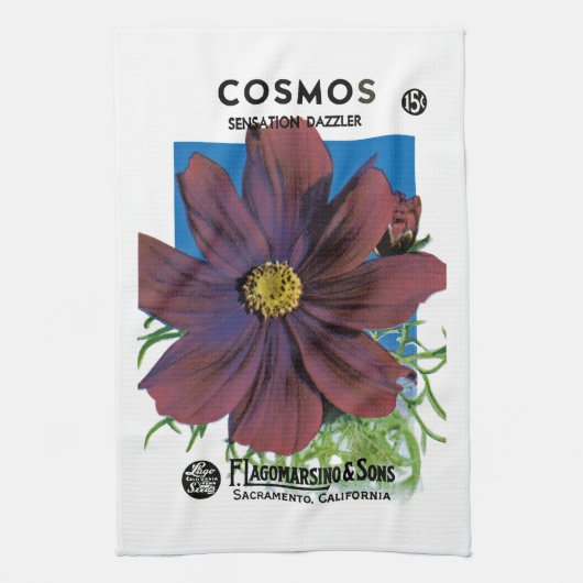 Etiket Cosmos Seed Packet Label Theedoek (Verticaal)