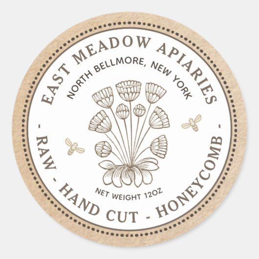 Etiket Daisy en bijen op Kraft (Voorkant)