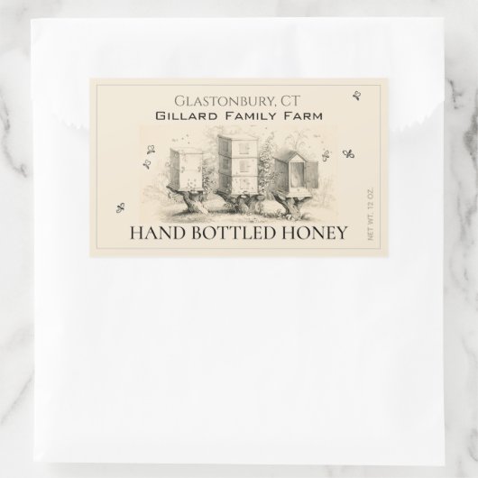 Etiket eierhoning (drie bijenkasten) (Tas)