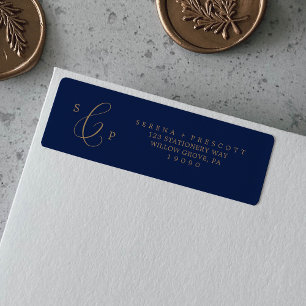 Etiket Fijne Goud en Navy Return Address Label
