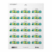 Etiket geel en Turquoise Floral adres (Full Sheet)