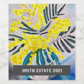 Etiket geel waterverf florale kunstwijn (Enkel label)