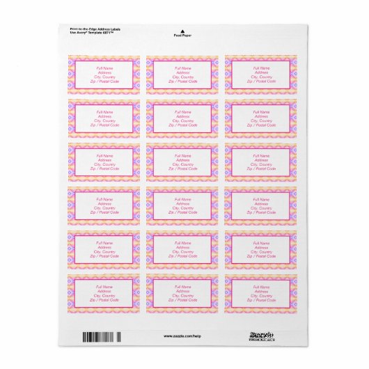 Etiket gepatterde roze en gele adressen (Full Sheet)