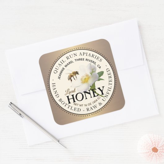 Etiket gepenseerde bronzen Wilde Roos en honing va (Envelop)