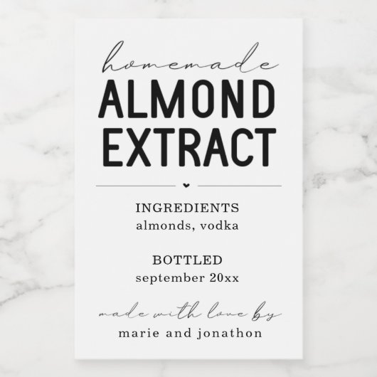 Etiket gepersonaliseerd amandeluittreksel (Enkel label)