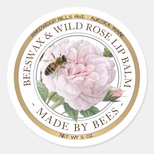 Etiket gouden rand realistisch bijenbolletje (Voorkant)